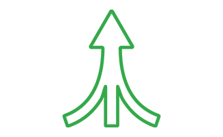 Icon of three arrows merging into one
