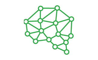Icon of networked points forming the shape of a brain