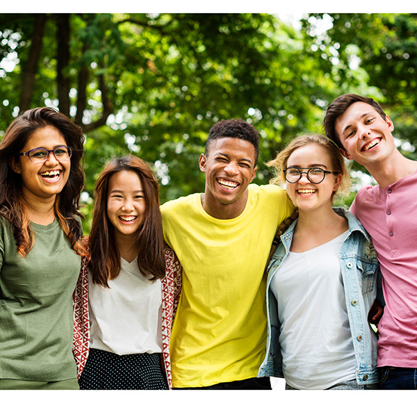 Six young people smiling