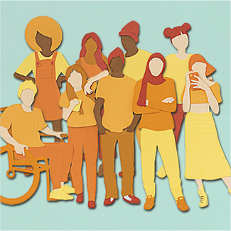Drawing of a group of diverse young people